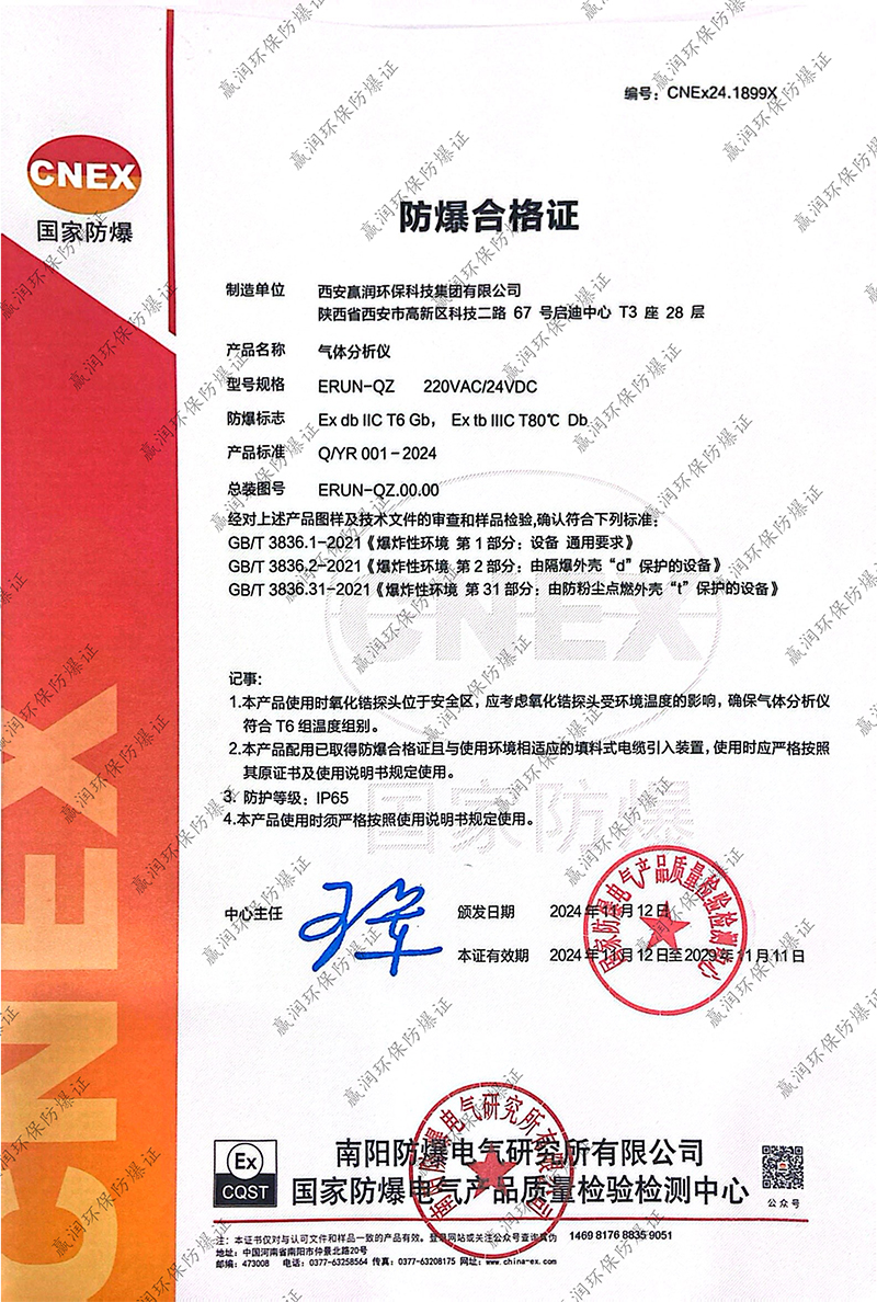 熱烈祝賀 | 贏潤集團(tuán)氣體分析儀再次成功取得防爆合格證！